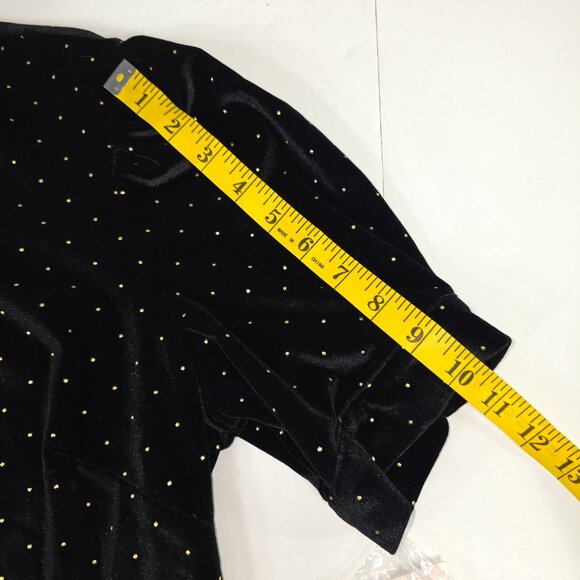 NWT Nanette Lepore Black Velvet Blouse Gold Polka Dots Mockneck Shirt SIZE LARGE - Picture 14 of 16